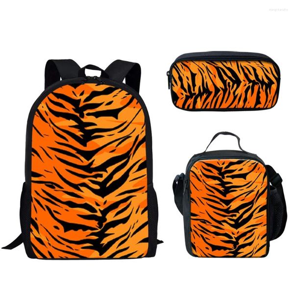 Sacs d'école motif à rayures de tigre, ensemble de 3 pièces pour adolescents, garçons et filles, sac décontracté, trousse à crayons, cadeau léger