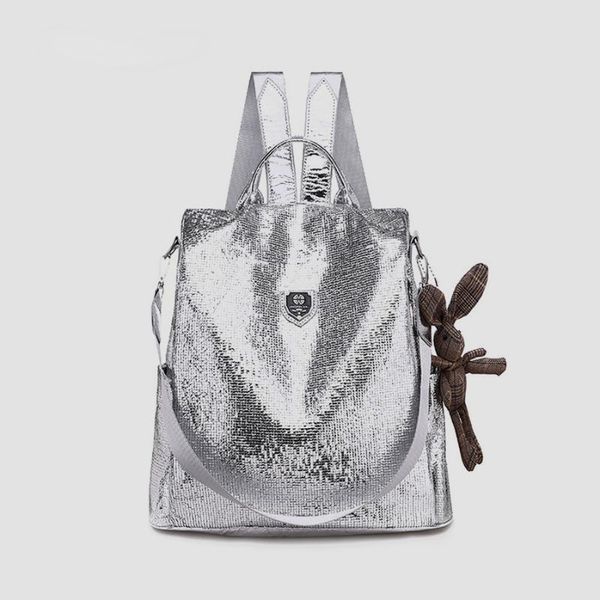 Mochilas escolares Toposhine 2022, mochilas informales para mujer, mochila negra antirrobo de cuero PU, bolso de hombro para niñas con oso negro/plata