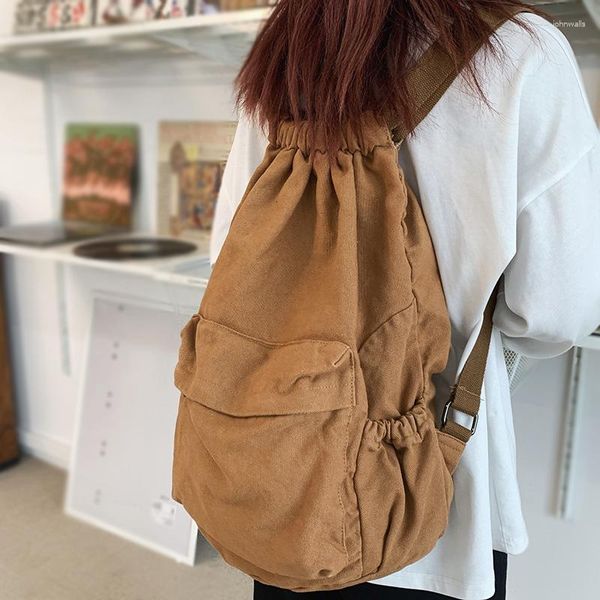 Mochilas escolares de moda para mujer, mochila para ordenador portátil con cordón de lona, bolso de viaje para estudiantes, moda fresca para mujeres universitarias, lindas