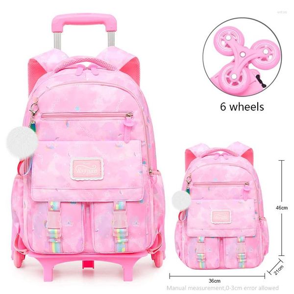 Sacs d'école chariot pour les filles pour enfants sac à dos avec roues à bagages enfants imperméables
