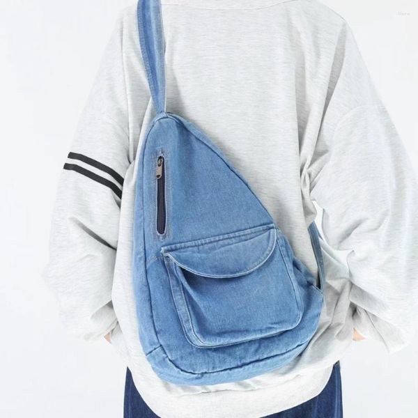 Bolsas escolares Vegan Denim Crossbody Sling Bag Mujeres Diseñador de lujo Casual Simple Fanny Pack Moda para mujer Versátil Pecho de gran capacidad