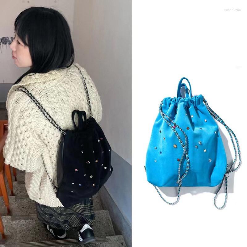 School Bags Velvet Color Diamonds Women Backpack Multifunctional Chain Female Shoulder Bag PU Leather Ladies Hand Schoolbag