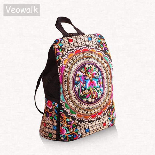 Sacs d'école Veowalk Vintage Artistique Broidered Femmes Canvas Backpacks Handmade Floral Brodery Rucksack Schoolbag Denim Sacs de voyage 230811