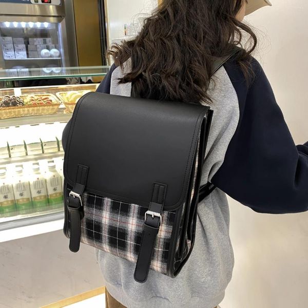 Sacs d'école Vintage noir blanc sac à dos à carreaux compartiments multiples cartable durable voyage décontracté randonnée sac à dos pour adolescente