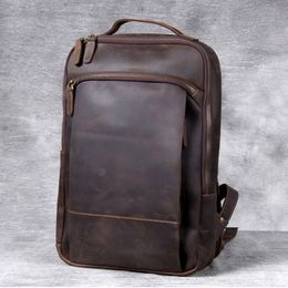 Sacs d'école Vintage Crazy Horse en cuir véritable sac à dos hommes ordinateur portable quotidien sac à dos mâle sac à dos Trave randonnée sac à dos grand 230823