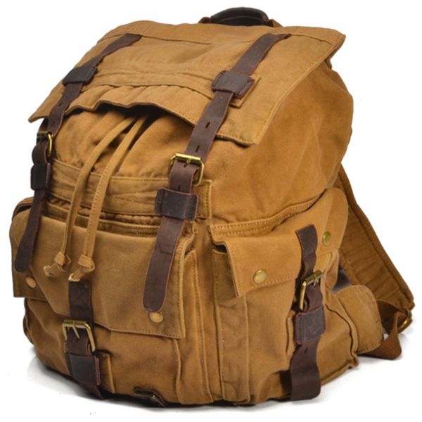 Sacs d'école Vintage en cuir militaire toile sacs à dos de voyage hommes femmes hommes sac de voyage grand sac à dos grand 230823