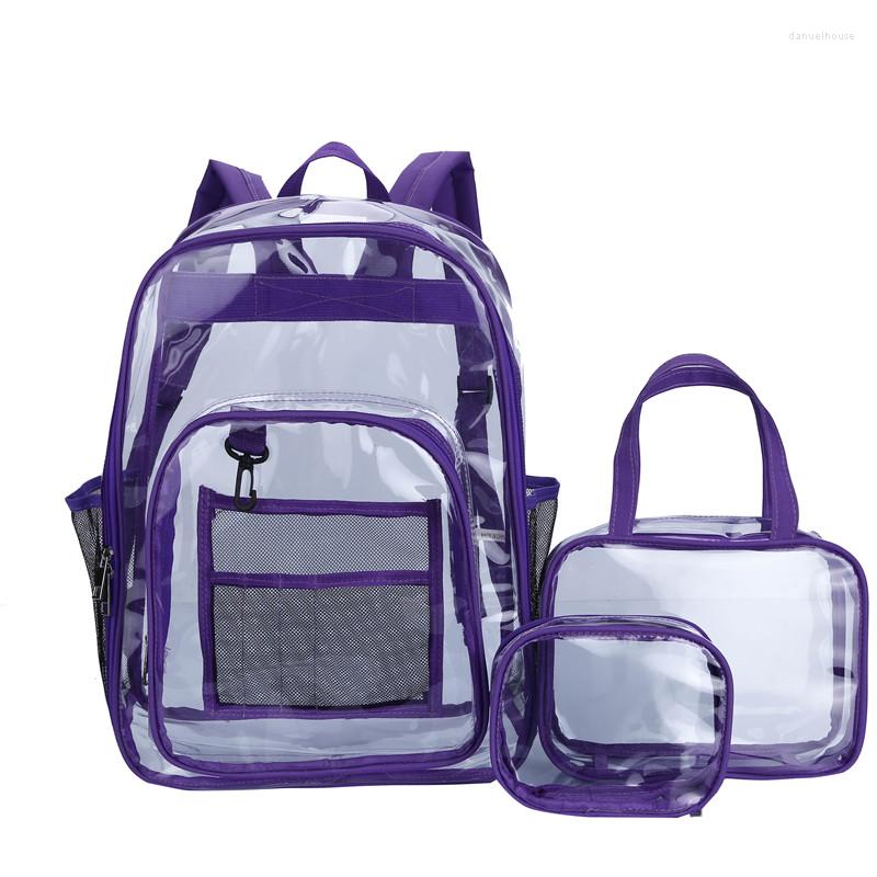 Okul Çantaları Su Geçirmez Sırt Çantası Şeffaf PVC Set Torba Katı Clear Unisex Büyük Kapasiteli Çift Moda Bagback Tasarımcı