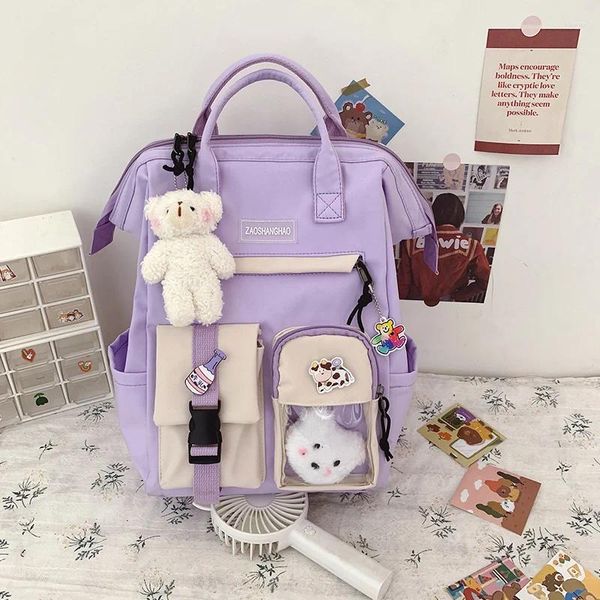 Bolsas escolares de colores de dulces impermeables mochilas de mujeres fantasías de la mochila de la mochila del color púrpura para la adolescencia linda mochila de viajes