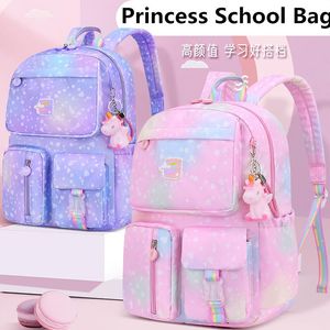 Sacs d'école cartable étanche avec pendentif de dessin animé pour filles enfants princesse Mochila mignon élèves du primaire sac à dos