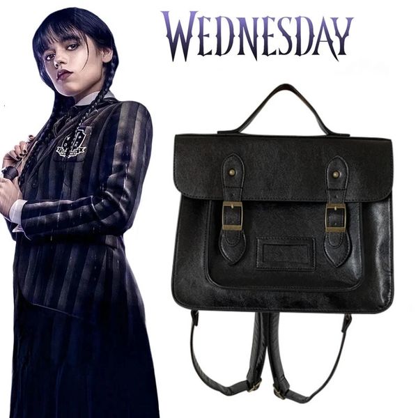 Schultaschen Wednesday Addams Rucksack Schulmädchen Retro Handtaschen Pu Leder Cosplay Umhängetasche Halloween Karneval Party Zubehör 231016