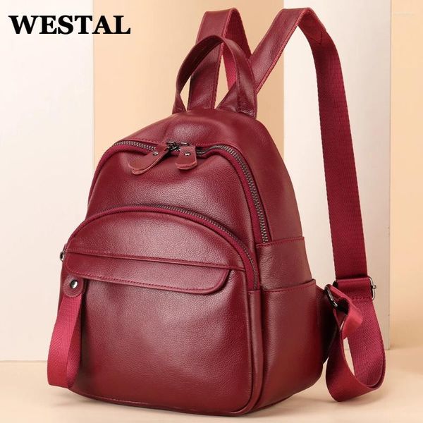 Sacs d'école Westal dans un sac à dos féminin Geniune Leather Feme Female Sac à dos Bag Sac Fashion Designer Voyage
