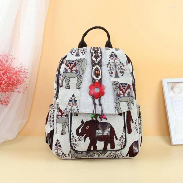 Bolsas escolares Venta al por mayor Apliques de cuerda vintage Mochilas de compras! Bonitos estampados de animales Backrack con múltiples cremalleras Top National Canvas Backruck