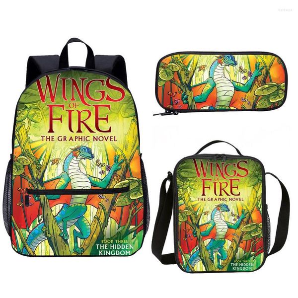 Mochilas escolares Wings Of Fire Teenager Laptop Bag Pack Mochila Estilo de dibujos animados 3D Print Pupils Daypack Niños Set 3 en 1 Randoseru