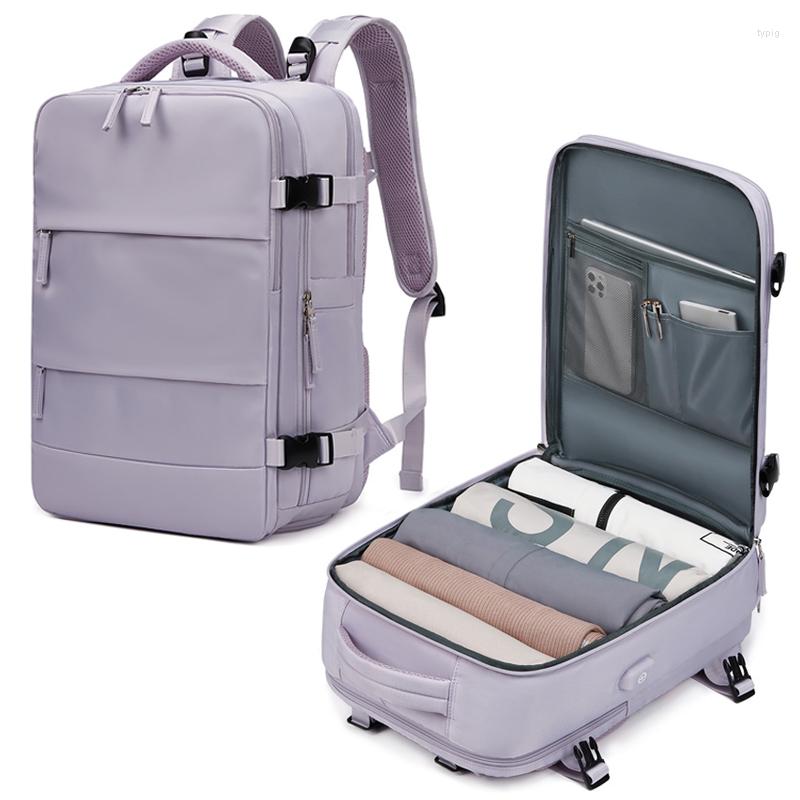 学校のバッグ女性旅行バックパックUSB充電女性の多機能ティーンエイジバッグ屋外スーツケース16インチのラップトップバックパックと靴