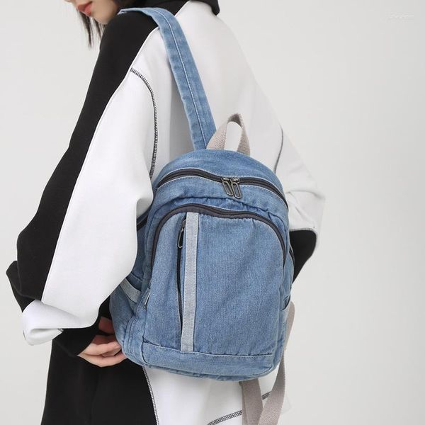 Sacs d'école pour femmes, sac à dos de voyage en toile Simple, petit sac à dos en Denim lavé, pour étudiant