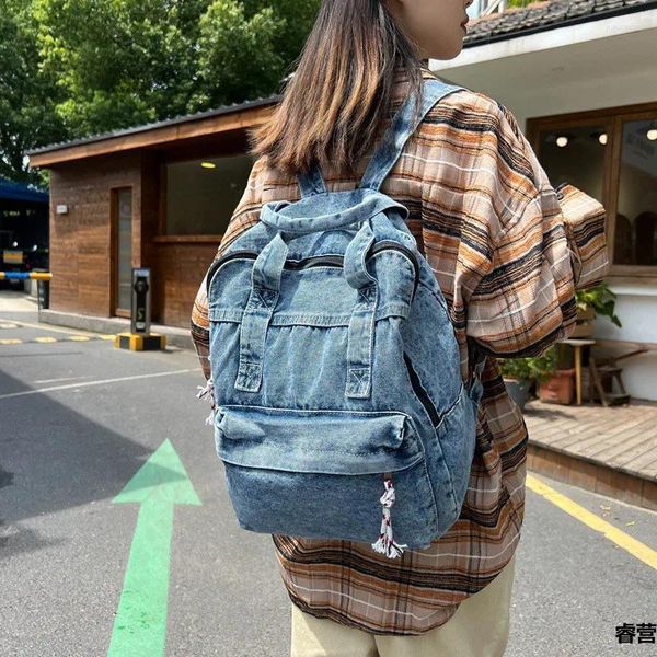 Sacs d'école femmes sac à dos grand étudiant sac à dos japonais toile sacs à dos d'ordinateur portable pour adolescents Denim voyage livre sac