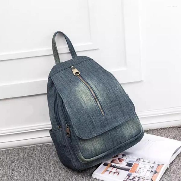 Sacs d'école Femmes Sac à dos Vintage Denim Bookbag Sac à main Soild Couleur Daypack Sac à dos Sac à bandoulière pour adolescentes Filles Voyage Mochila