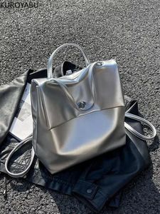 Sacs d'école Sac à dos Fashion Feme Female Sac Girls Travel Backpack Pu Leather Bagpack Silver Bols Bolsas Para Mujeres