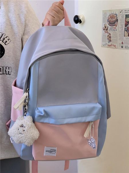 Mochilas escolares para mujer, mochilas japonesas Kawaii para estudiantes, moda coreana con retales, cremallera Harajuku Y2k, bolsa de viaje estética Unisex