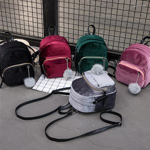 Sacs d'école femmes sacs à dos velours sac à dos Veludo cartable fermeture éclair avec pompon mode décontracté Mini femme Mochila