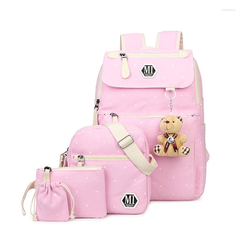 Okul çantaları kadın tuval 4pcs/set backpacks kolej okul çantası moda plecak genç kız ve erkek sırt çantası moclila omuz çantası