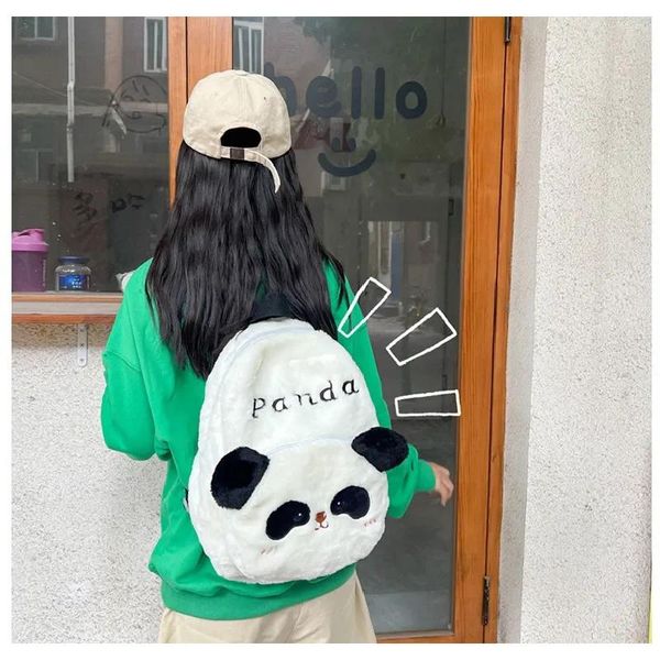 Sacs d'école femmes dessin animé Panda en peluche sac à dos fille étudiant mignon sac à bandoulière en fourrure