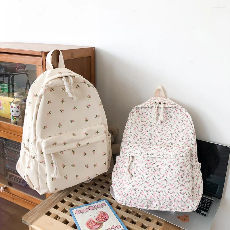 School Bags Women College Student Backpack Large Capacity Travel Laptop Rucksack Adjustable Strap Flower Book Schoolbag Teenage Girl Bag