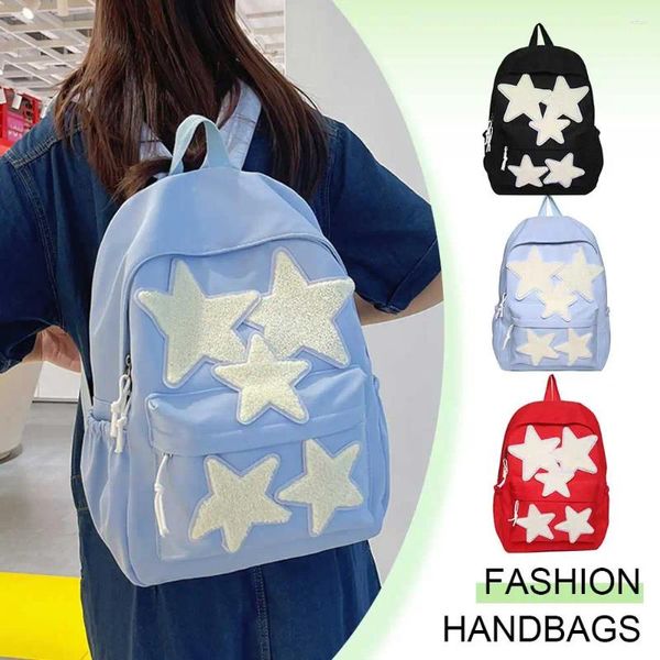 Mochilas escolares para mujer, mochila bonita de gran capacidad con apliques de estrellas, decoración Kawaii, correa ajustable, bolsa de viaje al aire libre