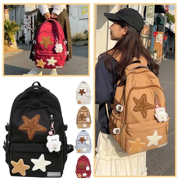 Bolsas escolares de las mujeres Mochila de moda Mochila grande Capacidad Vintage Strap Strap Star Appliques Girls Daily