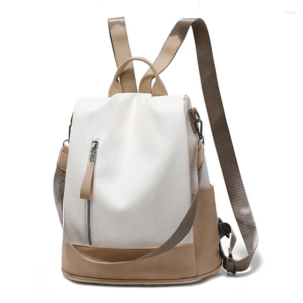 Mochilas escolares para Mujer, Mochila de piel sintética, moda 2024, mochilas antirrobo para bolso Beige, Mochila coreana para Mujer, saco A Dos Mujeres