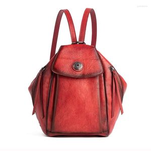 Sacs d'école femmes en cuir véritable sac à dos sac à dos brosse couleur sac rétro voyage dame véritable peau de vache livre femme sac à dos sac à dos