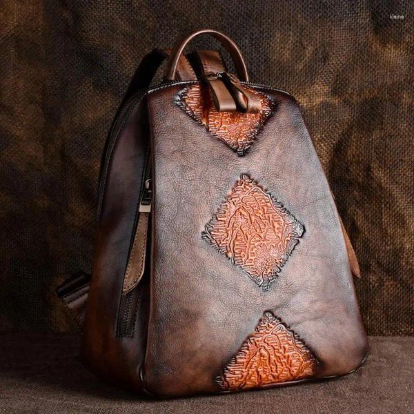 Sacs d'école femmes sac à dos en cuir véritable sac à dos sac à dos rétro Patchwork voyage luxe femme dame véritable peau de vache livre sac à dos