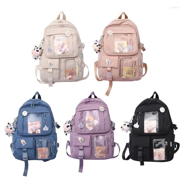 Sacs d'école femmes filles étudiant sac à dos Harajuku japonais esthétique multi-poche sac avec pendentif ordinateur portable livre Pack