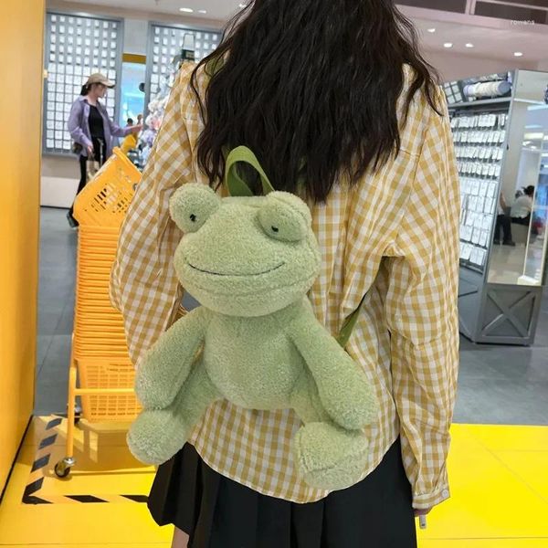 Sacs d'école Femmes Japonais mignon drôle Green Frog Backpack 2024 Personnalité dessin animé Sac épaule enfichable Girl d'anniversaire cadeau
