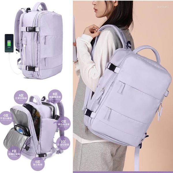 Mochilas escolares para mujer, mochilas para ordenador portátil, mochila para adolescentes de 15,6 pulgadas con carga Usb, impermeable, independiente, para zapatos, mochila de viaje para exteriores