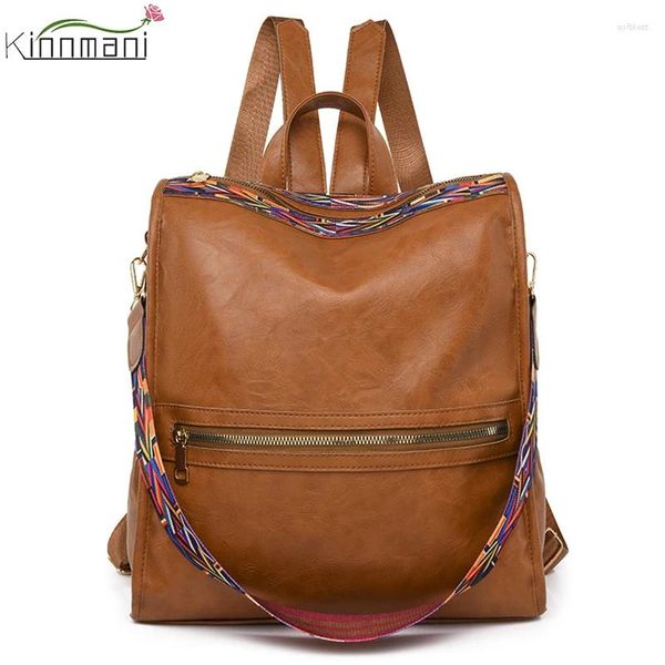 Sacs d'école Femmes Fashion de grande capacité Fashion large sangles épaule décontractée 2024 Designer Retro Pu Leather Antift Backpacks