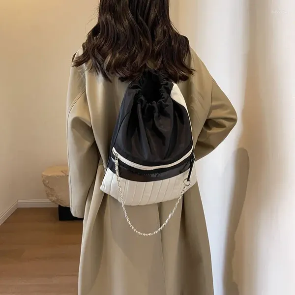 Sacs d'école femmes sac à dos en Nylon chaîne mode coréenne argent conception de banlieue Patchwork sac de voyage couleur contraste dame