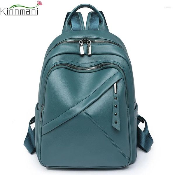 Bolsas escolares mochila para mujeres 2024 Viajes de ocio de cuero suave PU de alta calidad Gran capacidad para adolescentes Mochila azul