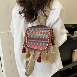 Sacs d'école Sac à dos Styles ethniques de la toile Pildel Tassel Broderie épaules de grande capacité Sac à dos Sac de créateur Retro Femme