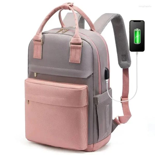Sacs d'école Sac à dos pour femme Sac de voyage pour ordinateur portable Grande capacité Cartable étanche Portable avec USB