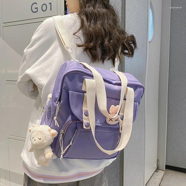 Sacs d'école Sac à dos en nylon pour femmes Couleur bonbon Sac étanche Adolescentes Filles Contraste Épaule Mochila 2024