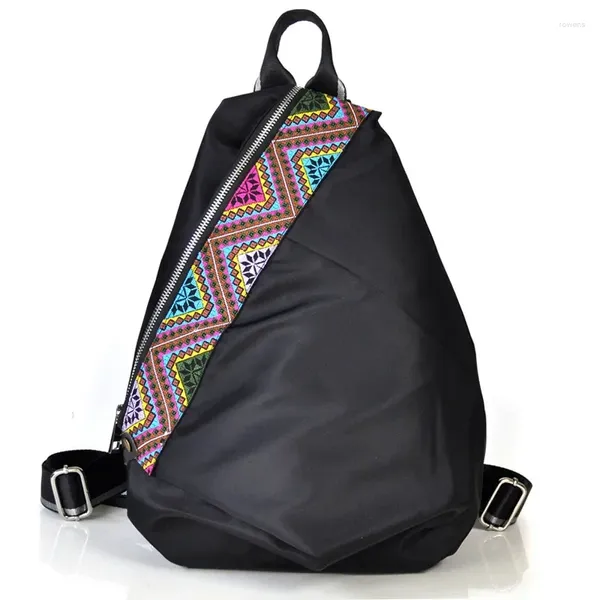 Bolsas escolares Tela Oxford para mujer Mochila con panel de contraste bordado Estilo étnico personalizado Casual