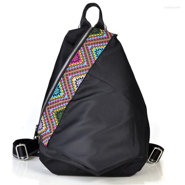 Bolsas escolares de estilo étnico personalizado Oxford Fabric Bordery Panel de contraste mochila casual