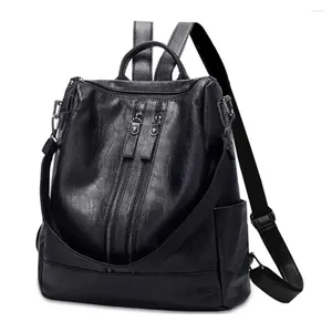 Sacs d'école femmes sacs à dos souples en cuir PU noir décontracté polyvalent sac d'université grande capacité épaule filles voyage sac à dos