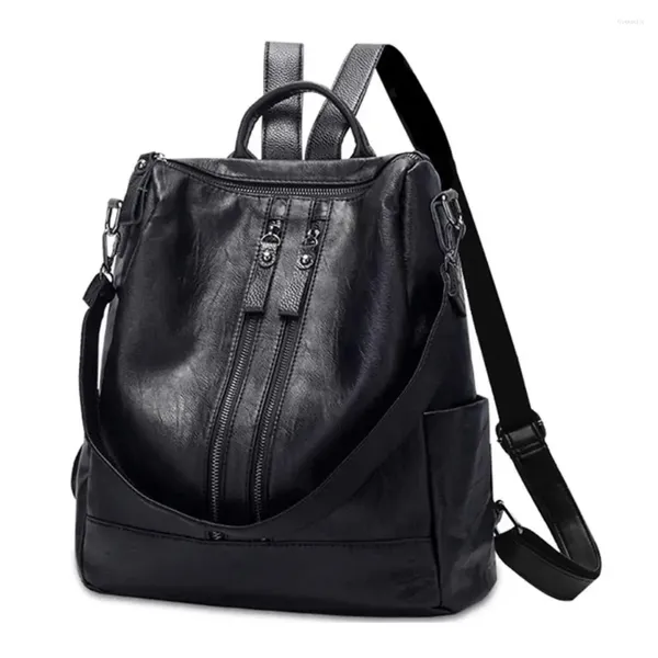 Mochilas escolares para mujer, mochilas suaves de cuero PU, bolso universitario versátil informal negro, mochila de viaje para niñas de gran capacidad