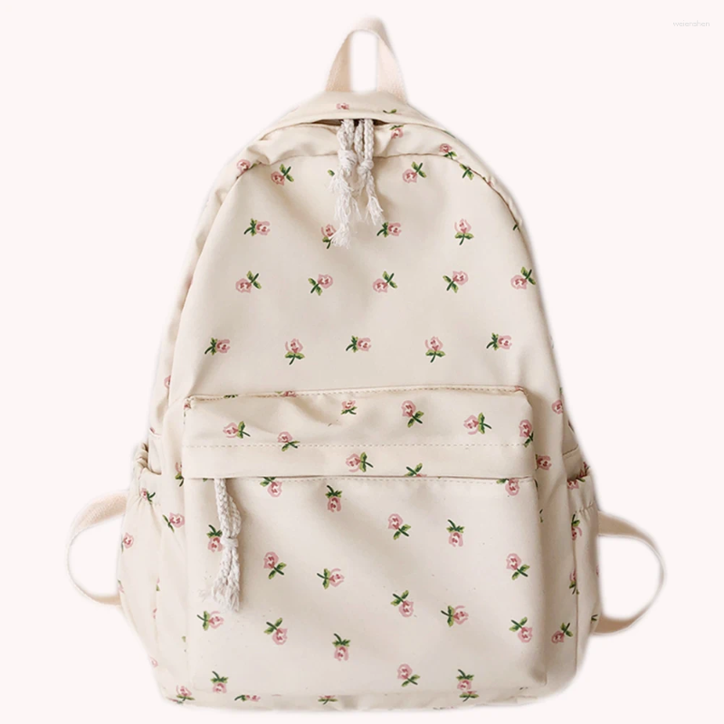 School Bags Women Travel Laptop Rucksack Large Capacity Flower Book Schoolbag Adjustable Strap Casual Floral Backpack Students Daily Bag