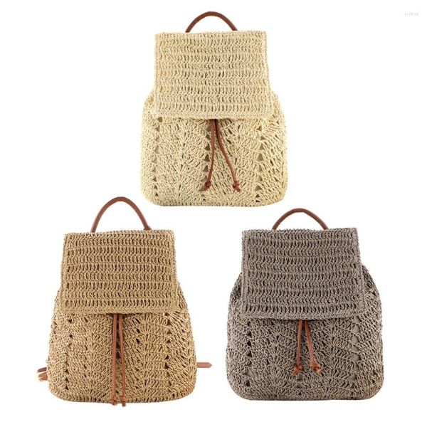 Mochilas escolares tejidas de paja para mujer, mochila de hombro, bolso escolar para vacaciones, bolsos para compras al aire libre, viaje