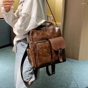 Sacs d'école WR 2024 Tendance Femmes Sac à dos Pu Sac à bandoulière en cuir Vintage Grande capacité Mochila Feminina Brown Travel Brand Daypack