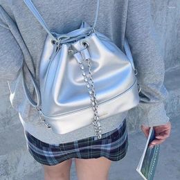 Sacs d'école Xiuya Silver Fashion Womens Backpack Cuir Corée Corean Small Small Small Sac Élégant Femme esthétique
