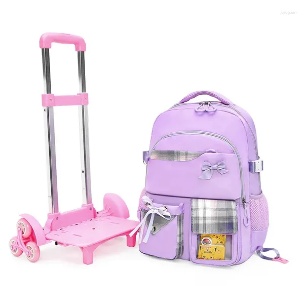 Sacs d'école XZAN sac à dos avec roues cartable élémentaire détachable Mochila Feminina chariot pour filles enfants sac à dos